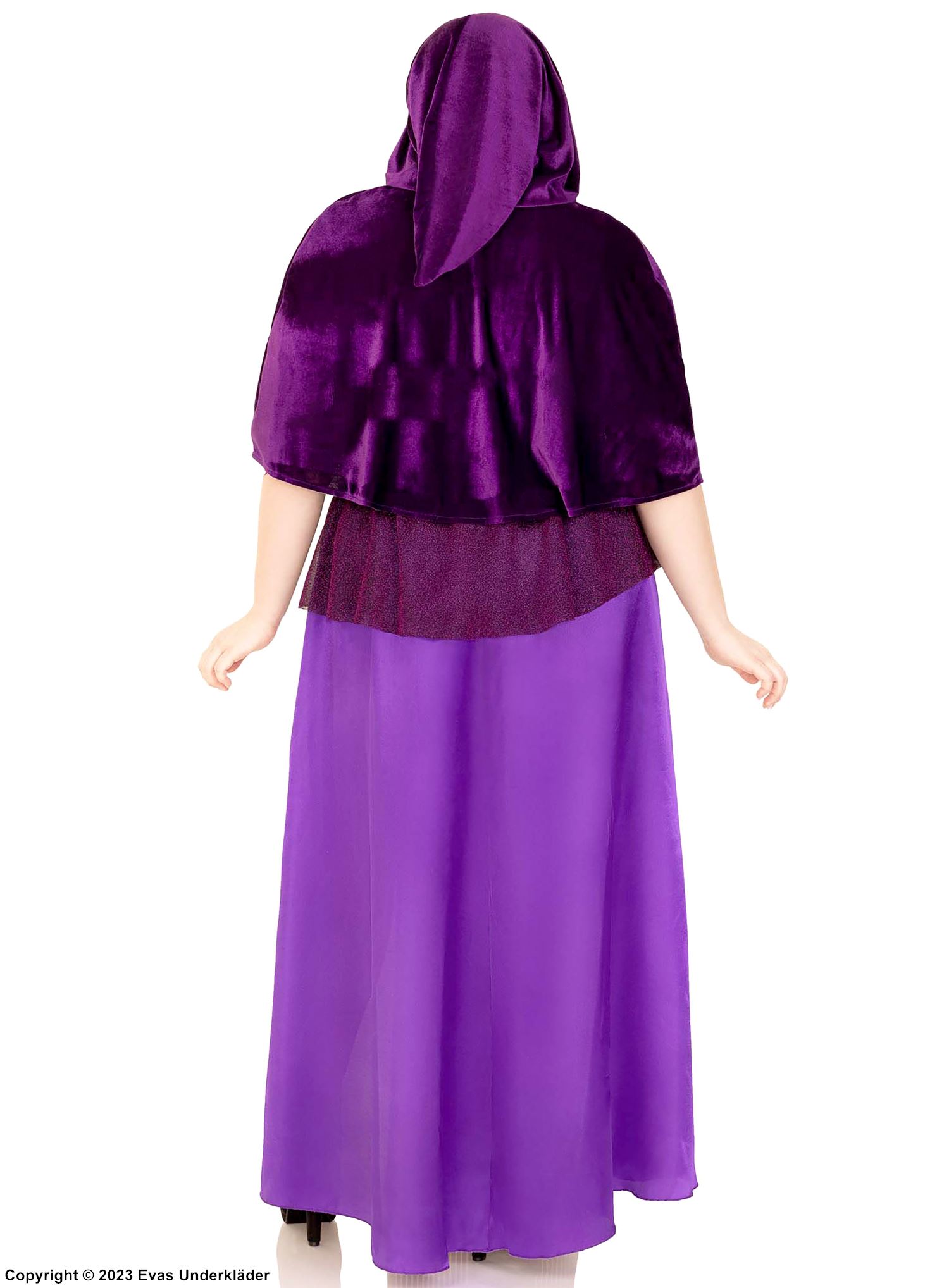 Witch, top and skirt costume, velvet, high slit, off shoulder, plus size